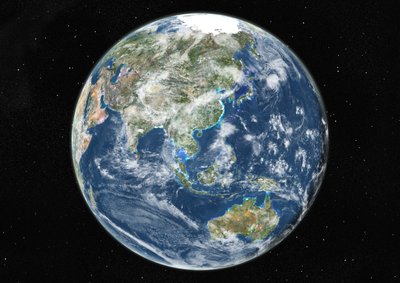 Globe Centred on Asia and Oceania, True Colour Satellite Image by Unknown